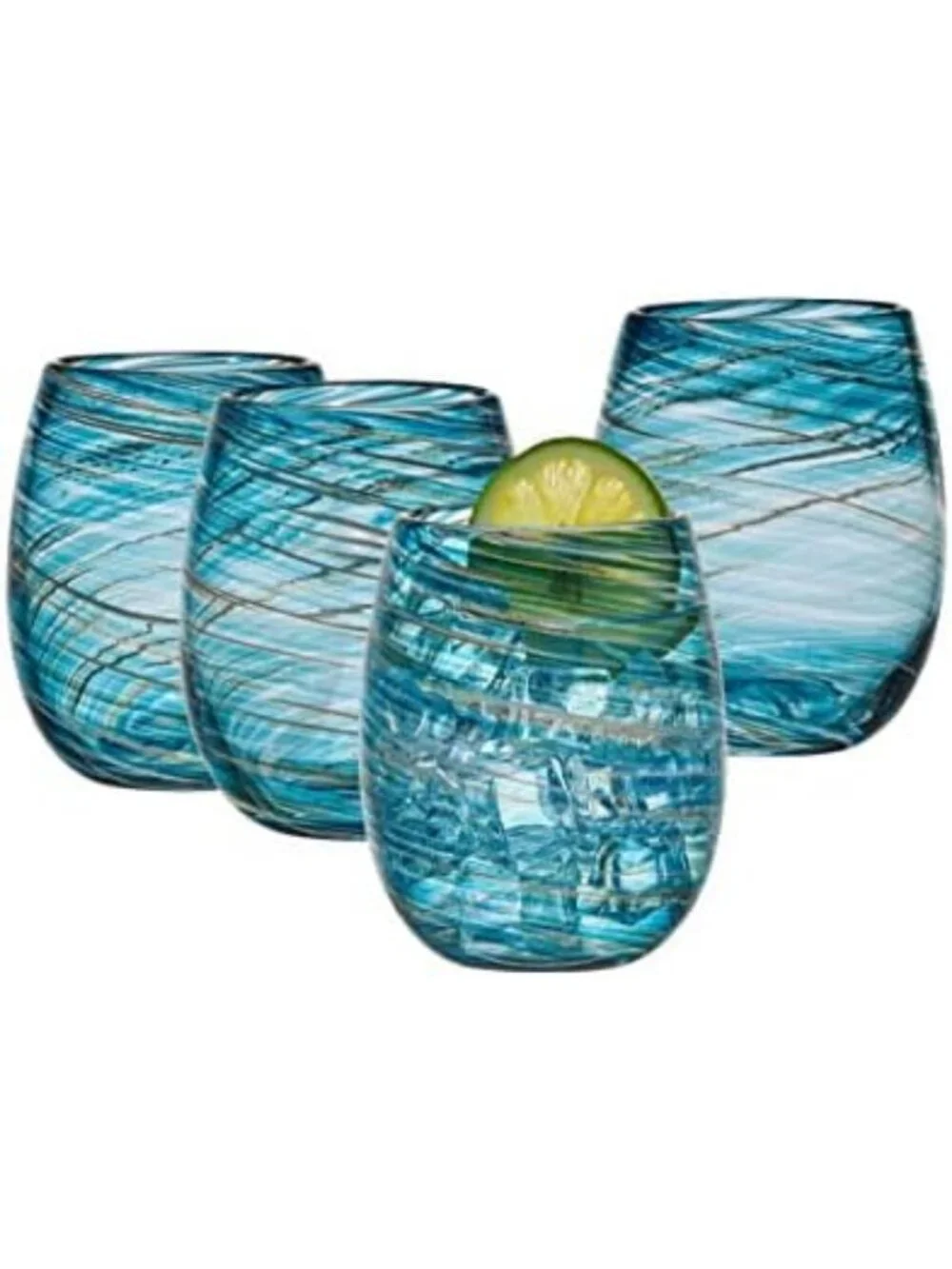 Colorful Stemless Wine Glasses Set of 4 - Elegant Blue Drinkware for Parties